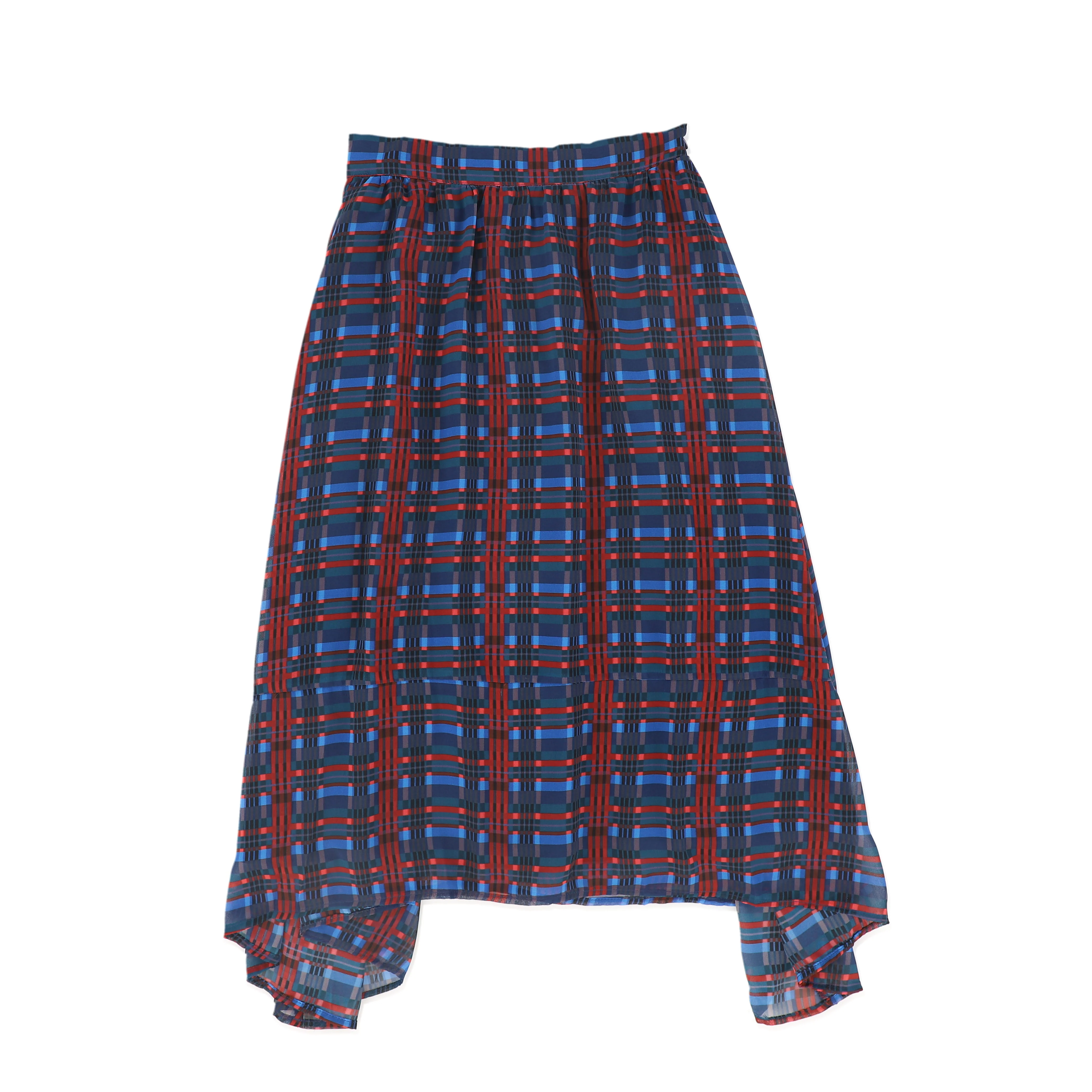 VALENTINA NAVY/BURGUNDY PLAID WAISTED MAXI SKIRT [FINAL SALE] - Image 2