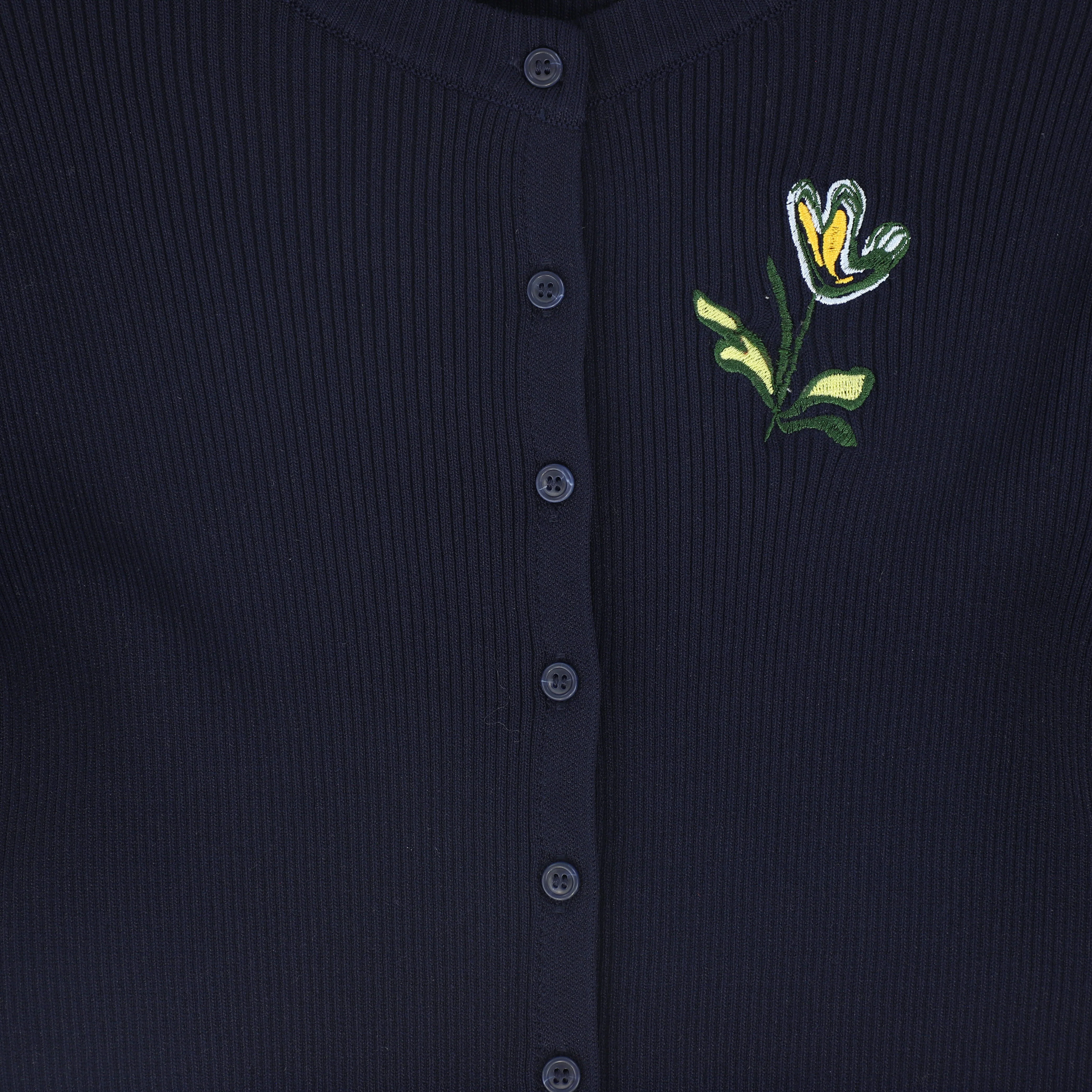 VALENTINA NAVY RIBBED KNIT EMBROIDERED CARDIGAN [FINAL SALE] - Image 3