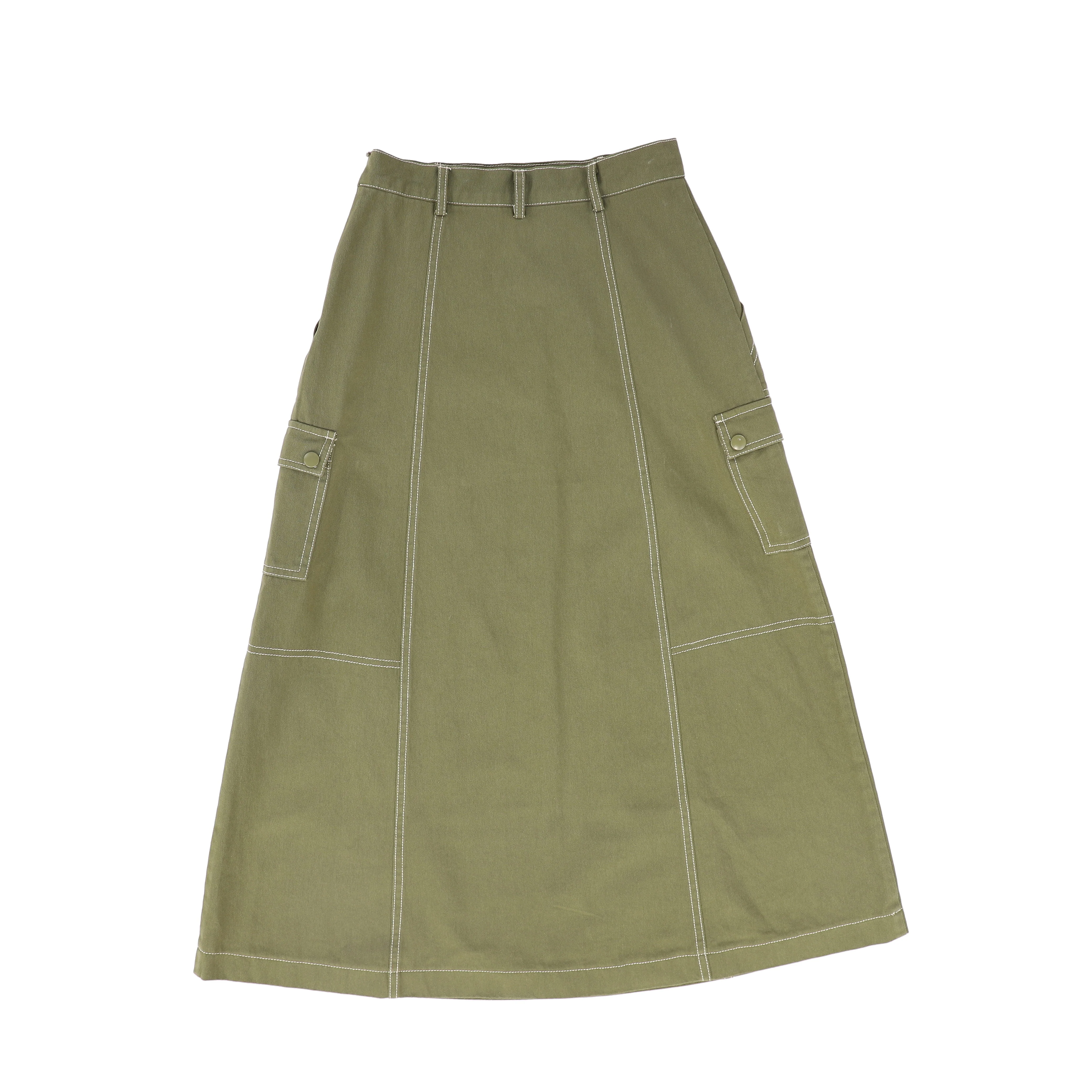 VALENTINA OLIVE CARGO STITCH DETAIL MAXI SKIRT [FINAL SALE] - Image 2