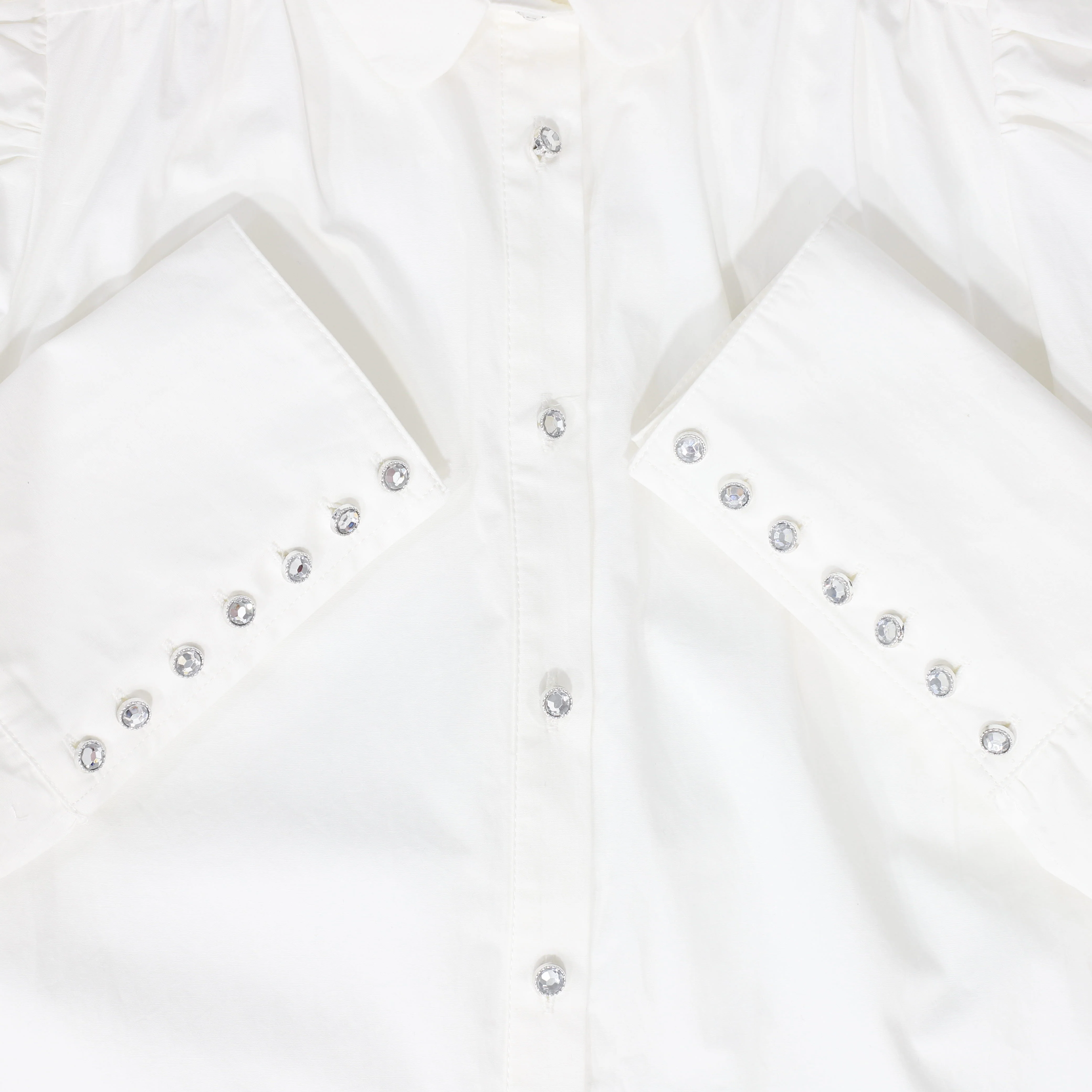 VALENTINA WHITE DIAMOND BUTTON PUFF SHOULDER BLOUSE [FINAL SALE] - Image 3