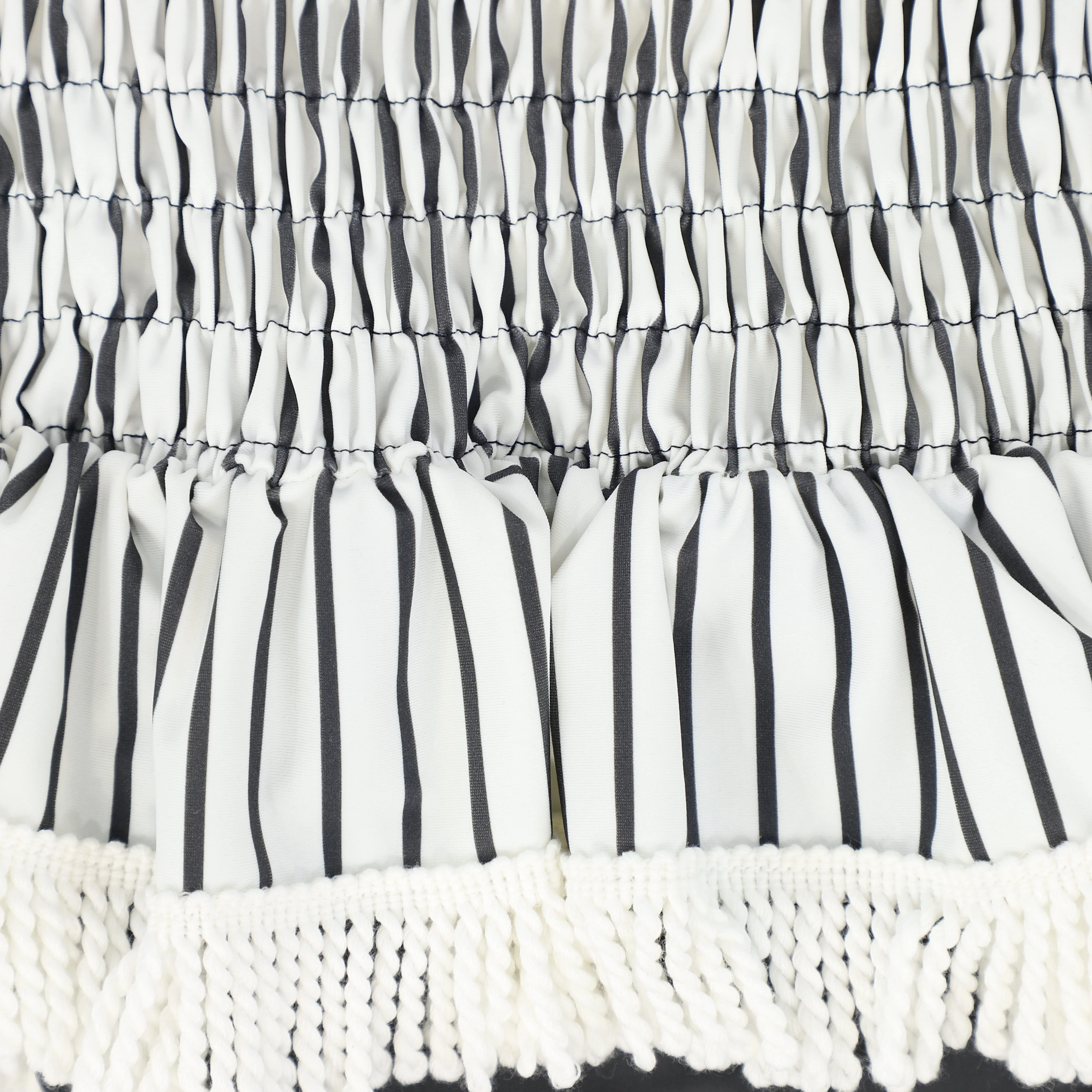 WATER CLUB GREY SMOCKED STRIPE FRINGE SWIMSUIT - Image 3