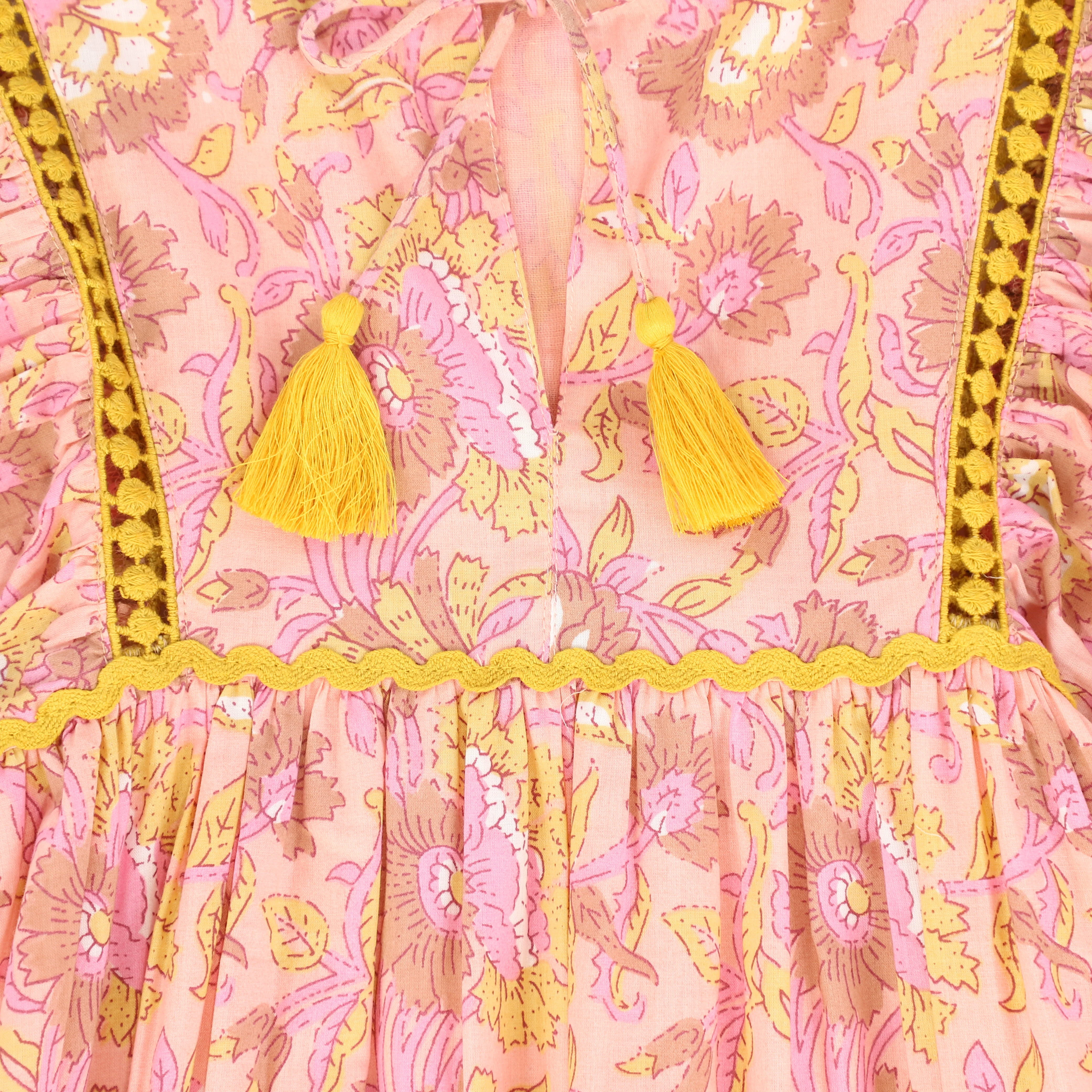 YO BABY PINK FLORAL TASSLE TRIM DRESS [FINAL SALE] - Image 2